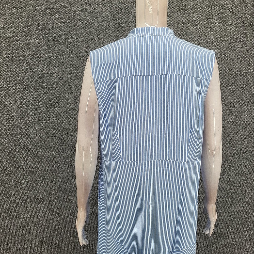 Elizabeth & Clarke Womens Sleeveless Blue Striped Dress with StainTech Size 14 - Picture 5 of 9